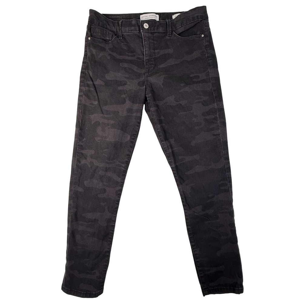 Social Standard by Sanctuary Jeans Women's 8 Black Camouflage Skinny Leg Zip Fly
